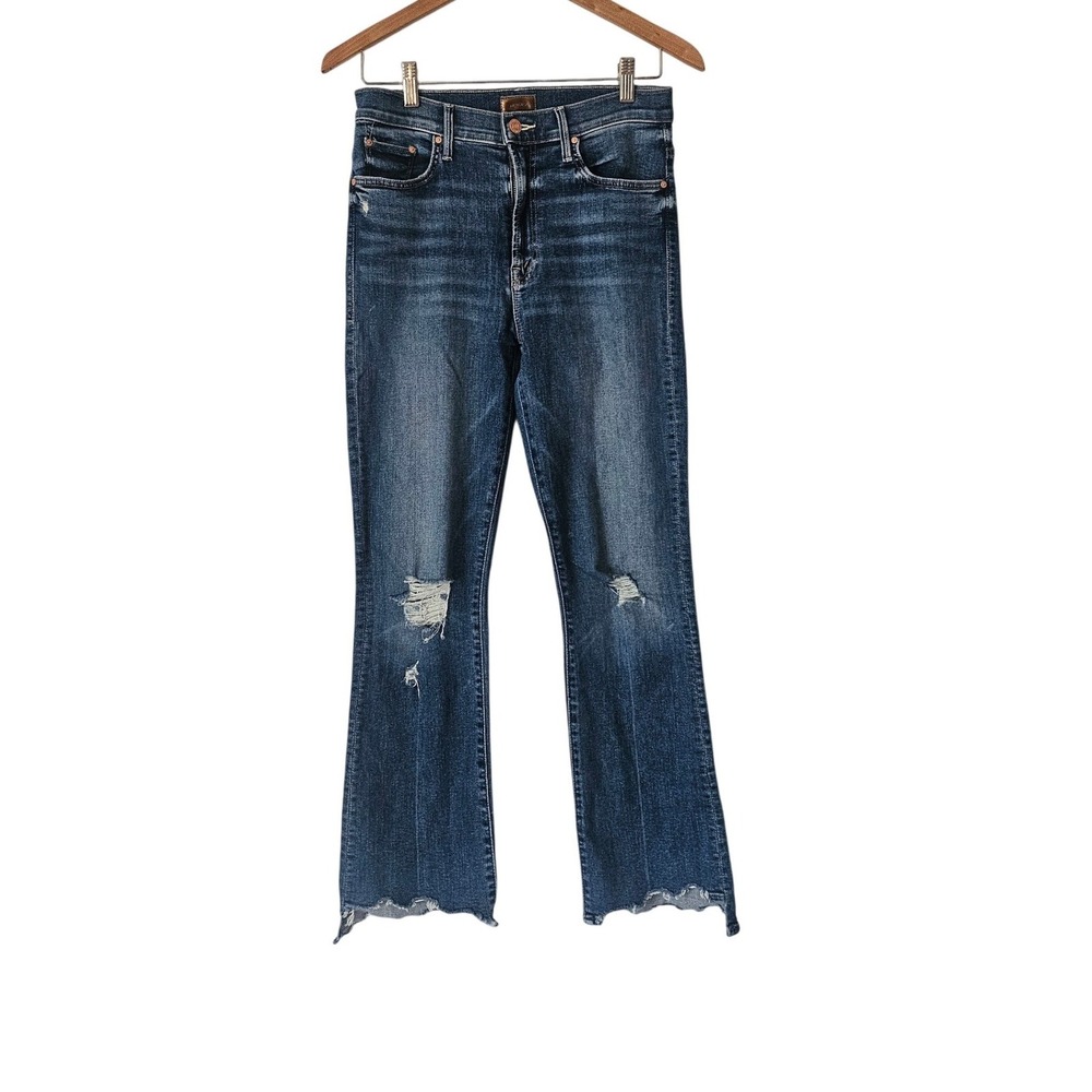 Mother Insider Crop Step Fray Jeans Size 27 Dancing on Coals Distressed Raw Hem
